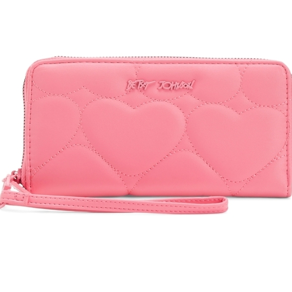 🩷🔹️Betsey Johnson🔹️ Boxed Z/A Long Zip Around Pink Heart-Quilted Wallet - Picture 1 of 8